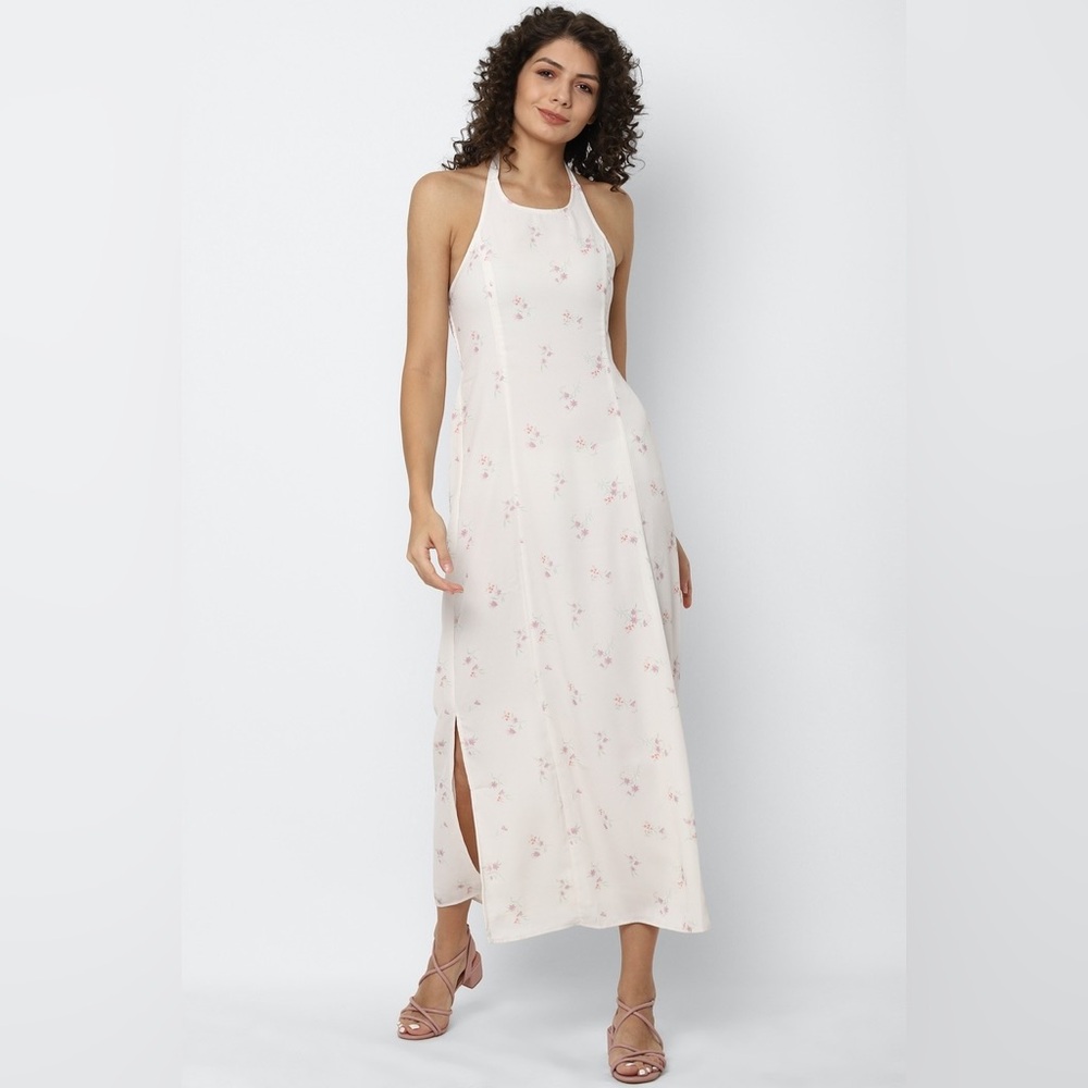 American Eagle Women Cream Floral Halter Shift Dress Size S